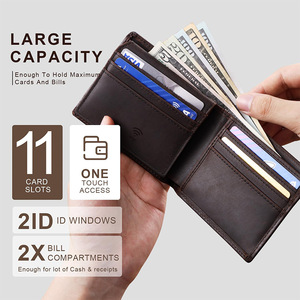 Genuine Leather <b>Wallet</b> <b>For</b> <b>Men</b> Multi Card Slot ID Window Crazy Horse Leather Coffee Brown <b>RFID</b> Blocking Business Style - Product Image 2