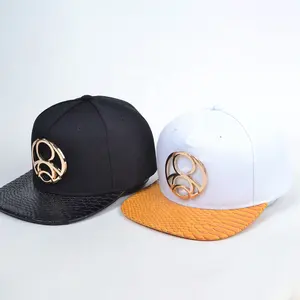wholesale custom design men gold Metal Plate Logo hip hop gorras Flat Brim 5 Panel snapback cap
