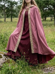 Mantello Lungo Medievale Vichingo da Donna con Bordo in Pizzo Dorato, <span class=keywords><strong>Cappa</strong></span> con Cappuccio Vintage Rinascimentale per LARP, Feste a Tema Halloween e Cosplay - Product Image 3