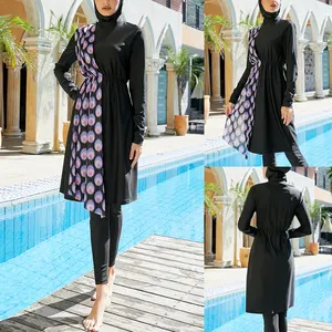 Vente en gros Burkini maillot de bain musulman pour femmes modeste imprimé conservateur maillots de bain pour femmes été plage trois pièces vêtements musulmans