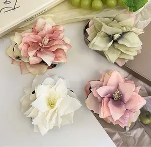 Pinzas para el pelo de flores imitadas de estilo primavera y verano, accesorios para el cabello de flores de tela plástica de 10,5 cm para mujeres