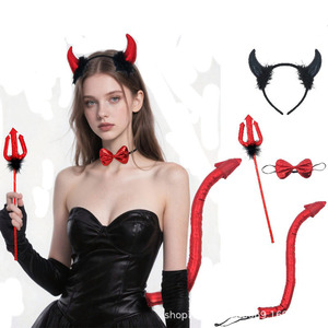 Disfraz de <span class=keywords><strong>Diablo</strong></span> para Adultos en Oferta, Diadema con Cuernos y <span class=keywords><strong>Cola</strong></span> Dividida, Lazo Rojo, Accesorios para Cosplay de Fiesta - Product Image 2