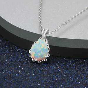 Collier pendentif goutte d'eau en argent sterling avec opale, plaqué rhodium, bijoux tendance pour mariage et cadeau pour femme - Product Image 4