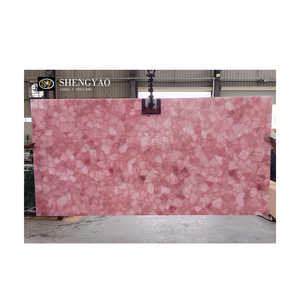 Mini Isla de cocina de lujo ovalada personalizada, losa de encimera de piedra de cristal de cuarzo rosa Natural - Product Image 6