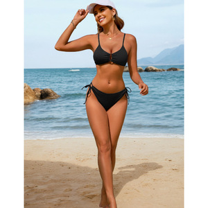 Ensemble de bikini bandeau plissé pour femme, maillot de bain 2 pièces à nouer sur le côté, service OEM - Product Image 2