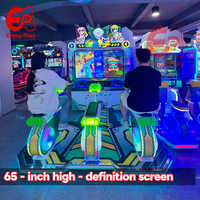 Machine d'arcade simulateur de vélo de fitness à monnayeur, 3 joueurs, avec éclairage LED coloré et structure métallique, pour jeu de cyclisme compétitif en anglais