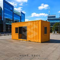 Café mobile moderne en conteneur maritime, kiosque de vente au détail, bar à café extérieur jaune, stand d'exposition
