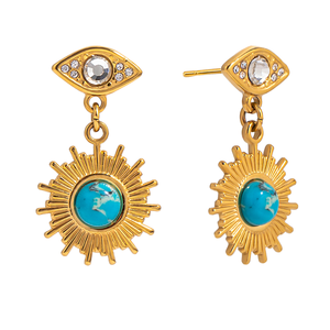 Pendientes <span class=keywords><strong>de</strong></span> tuerca <span class=keywords><strong>de</strong></span> aleación con diseño geométrico <span class=keywords><strong>de</strong></span> girasol y turquesa, joyería <span class=keywords><strong>de</strong></span> moda, regalo para fiesta - Product Image 1