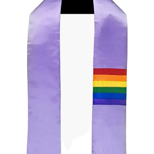 Neue benutzer definierte Digitaldruck Regenbogen Lavendel LGBTQ Homosexuell Queer Flag Graduation Schärpe gestohlen Satin Schal für Abschluss produkt