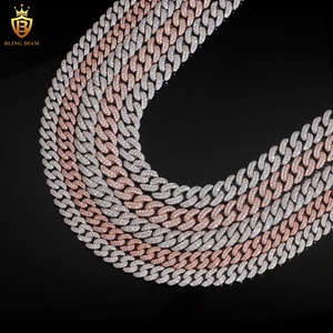 Wholesale Price <strong>Solid</strong> <strong>Silver</strong> 925 Rose Gold Cuban 10mm 12mm 13mm Iced Out VVS Moissanite Cuban Chain Necklace - Product Image 3