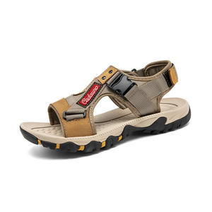 Sandalias de playa para hombre, de cuero genuino, con suela gruesa, lisas, de encaje, fáciles de poner, a precio mayorista. - Product Image 1