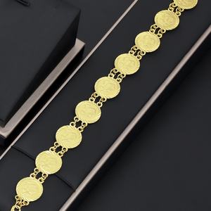 Pulsera de Latón Chapada en Oro de 24K para Mujer, Modelo de Moneda con Flores, Pulseras de Moda para Fiestas, Marca Jxx - Product Image 4