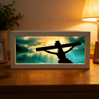Cadre photo en bois personnalisé, lumière de nuit LED chrétienne Jésus avec diodes électroluminescentes, lampe d'art décorative personnalisée, impression UV