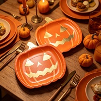 Assiettes en papier jetables en forme de citrouille d'Halloween, 7 pouces, imperméables, imprimées sur mesure, 10 pièces/sac, pour fête, couleur orange citrouille, vente en gros