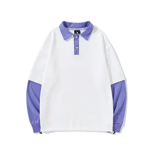 RUICHI 커스텀 280gsm 코튼 페이크 투피스 스웨트 셔츠 폴로 칼라 커플 팀 유니폼 하의 셔츠