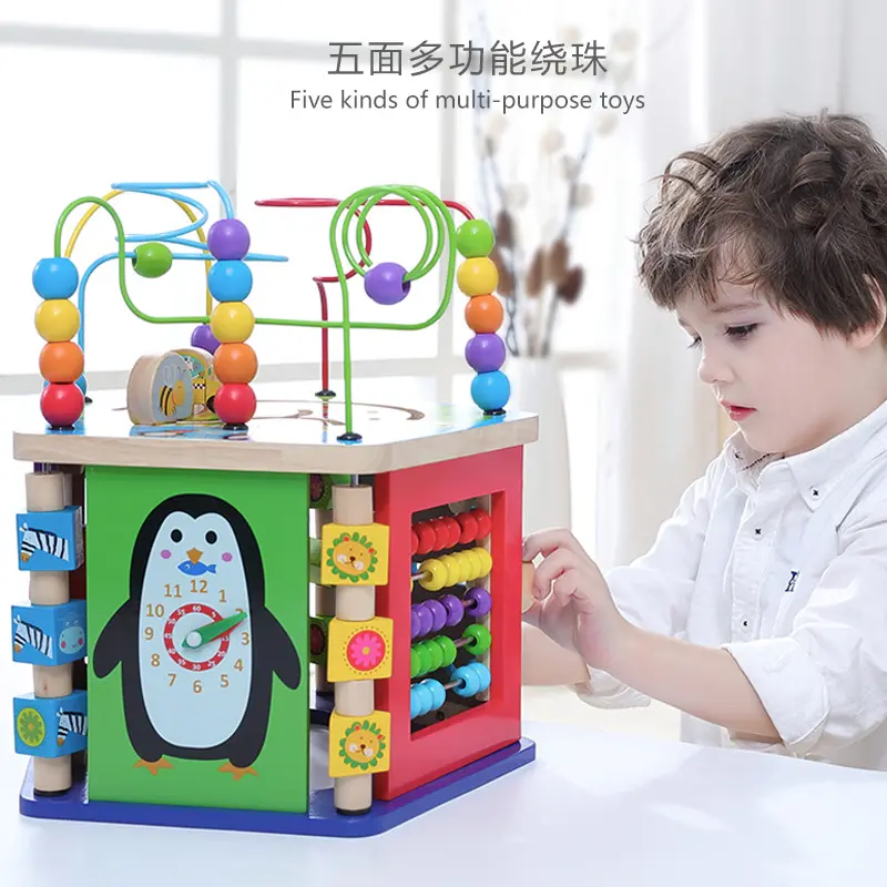 Cubo di attività cubi di legno labirinto giocattoli giocattolo apprendimento bambini stelo prescolare musica per bambini grandi perle rotonde