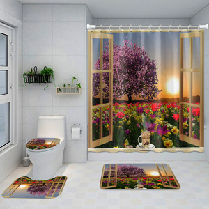 Green Garden Window View Polyester Shower <b>Curtain</b> <b>Bathroom</b> <b>Curtain</b> Mildew Resistant Quick Dry Easy Install Bulk Wholesale Modern - Product Image 4