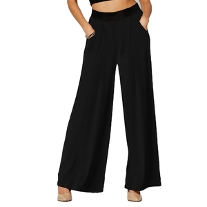Pantalon long décontracté pour femme, élégant, taille haute, coupe large, infroissable, brodé, coupe ample, idéal pour le bureau - Product Image 1