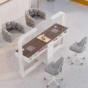 Juego de Mesa y Silla para Salón de Uñas Multifuncional y Moderno, Mesa de Manicura Individual o Doble Económica, Color Crema, Madera de Lujo Ligero - Product Image 4