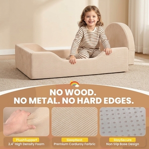Cama Infantil Moderna de Terciopelo con Rieles Plegables de Espuma Suave y Conexión de Velcro, Incluye Colchón, Sin Marco de Madera, para Dormitorio de Niños y Niñas - Product Image 5