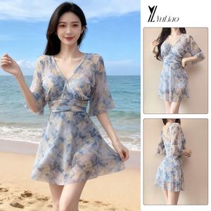 Traje de Baño de una Pieza de Chifón Floral para Mujer Yuliao, Cuello en V Profundo, Manga Corta, Transpirable, de Secado Rápido, para la Playa, Verano 2025 1 - Product Image 4