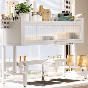 Hot Bán Kim Loại Món Ăn Khô Giá Với Cửa Trong Bồn Rửa Nhà Bếp Tổ Chức Lưu Trữ Giá Cho Bộ Đồ Ăn Nhựa Công Cụ Lưu Trữ - Product Image 4