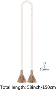 Guirlande de Perles en Bois de 58 Po. avec Pompons, Style Ferme, Rustique et Naturel, Décoration Bohème Murale Accrochée - Product Image 6