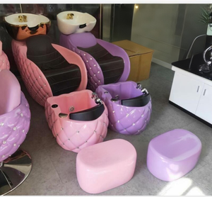 Ensemble de salon de coiffure : Lit de lavage à strass, fauteuil de barbier et poste de coiffage avec miroir — Idéal pour salons de beauté, coiffure et barbiers - Product Image 5
