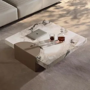 ใหม่โต๊ะกาแฟสแควร์หินอ่อนโมเดิร์นสร้างสรรค์การออกแบบห้องนั่งเล่นโต๊ะกาแฟ