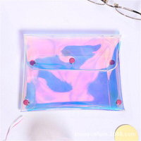 Pochette d'argent holographique personnalisée petite enveloppe en plastique étanche fermeture à bouton pression sac de poche en PVC transparent pour le classement élégant