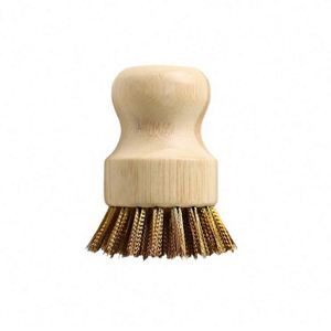 Bamboo Handle Copper Bristle Grill <b>Brush</b> Restaurant Cooking Cleaner Tool BBQ Scrubber with Laser Engraved Logo - Product Image 1