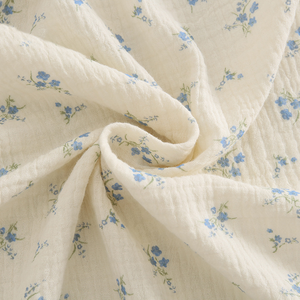 Nouveau tissu en <span class=keywords><strong>gaze</strong></span> <span class=keywords><strong>de</strong></span> crêpe double couche - Imprimé floral bleu vintage pour vêtements <span class=keywords><strong>de</strong></span> détente pour femmes et enfants - Product Image 1