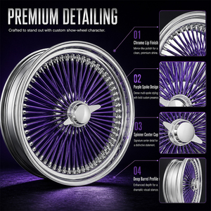 ล้อโครเมียมแบบซี่ลวด 150 ซี่ ขนาด 22x8 นิ้ว สีม่วง สำหรับ Cadillac DeVille Chevrolet Caprice Lincoln Town Car - Product Image 2