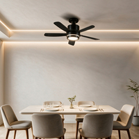 Ventilateur de plafond moderne noir avec lumière, 5 pales, 3 vitesses, télécommande, minuterie, réversible, 24W, montage encastré D400 D520mm