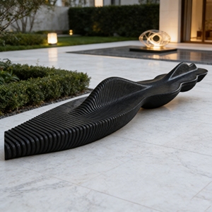 Chaise longue de jardin en bois rainuré Y504, mobilier d'art rayé moderne, siège de loisirs pour salle d'attente VIP d'aéroport - Product Image 1