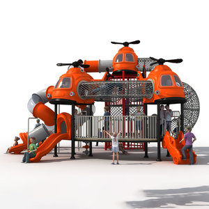 Attrezzatura da gioco per esterni 3-in-1 per bambini, in plastica e metallo resistente, arancione, anticorrosione, per parchi pubblici, con scivolo, altalena e struttura per arrampicata. - Product Image 1