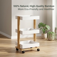 Chariot de rangement mobile en bambou à 3 niveaux, chariot de rangement multifonctionnel en bambou avec roulettes pour la cuisine