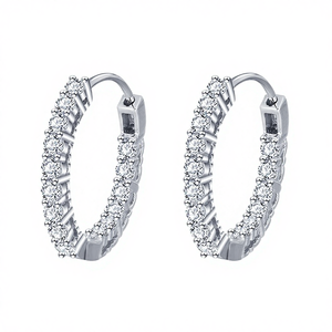 925 Sterling <b>Silver</b> Men & Women Hip Hop Iced <b>Hoop</b> Earrings 15mm Rhodium Plated 5A CZ Zircon - Product Image 4