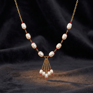 Collar de Latón Italiano con Baño de Rodio Personalizado, Perlas de Agua Dulce en Forma de Bola, Borla en Cascada, Cadena de Eslabones, Lujoso para Novias - Product Image 6