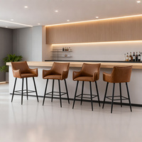 Tabouret de bar moderne rembourré en cuir PU marron avec accoudoirs et dossier pour cuisine