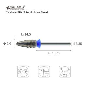 Brocas Typhoon de 6,0mm-2 vías-Vástago largo 31,75mm Herramienta de belleza para uñas de carburo sin recubrimiento Diseño de fábrica de manicura de moda Broca para pulir uñas - Product Image 2