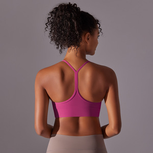 Wholesale Women U Neck Thin Y <b>Back</b> Sports Bra Removable Pads Slim Fit Yoga Bra <b>Low</b> Support Pilates Running Athletic Crop <b>Top</b> - Product Image 5
