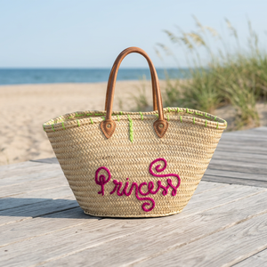 Handmade Bamboo Basket With Orange Heart Pattern Natural Weaving Tote Bag - Product Image 3