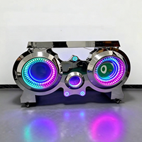 Table de DJ portable en acier inoxydable avec logo personnalisé OEM, éclairage LED, roues amovibles, pour événements, fêtes, bars, discothèques