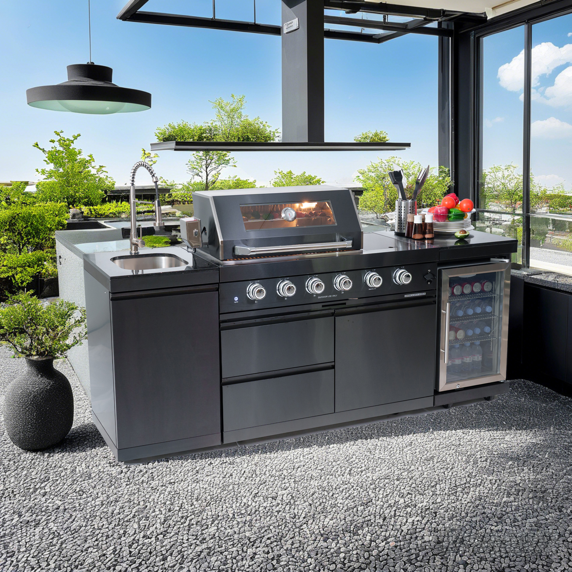 Outdoor Kitchen BBQ Island - Stainless Steel Grills
