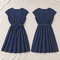Robe Midi Femme Bleu Marine Pois Manche Courte Taille Nouée Ligne A Été Casual Resort OEM ODM Fournisseur Grossiste Usine Custom