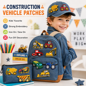 Toppe Ricamate Termoadesive Pronte per la Spedizione, Dettagliate e a Colori Vivaci, con Motivi di Camion da Costruzione, Escavatori e Gru, per Abbigliamento e Cappelli - Product Image 5
