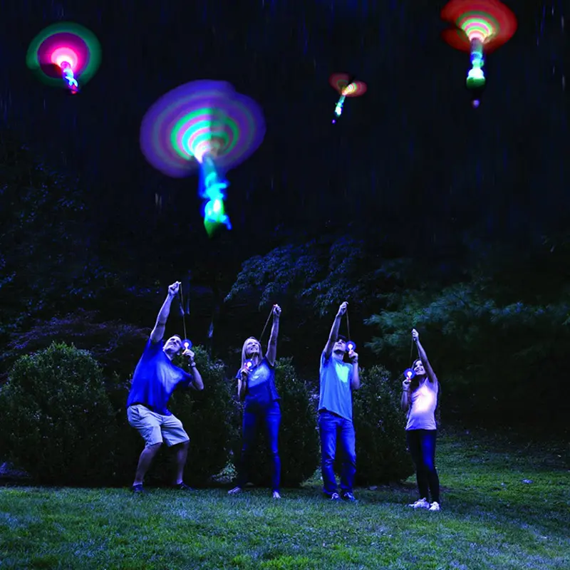 Libellule en bambou 9 pièces pour enfant, jouet, jeu de nuit, en forme de parachute, ciel, UFO, tir lumineux, pour l'extérieur