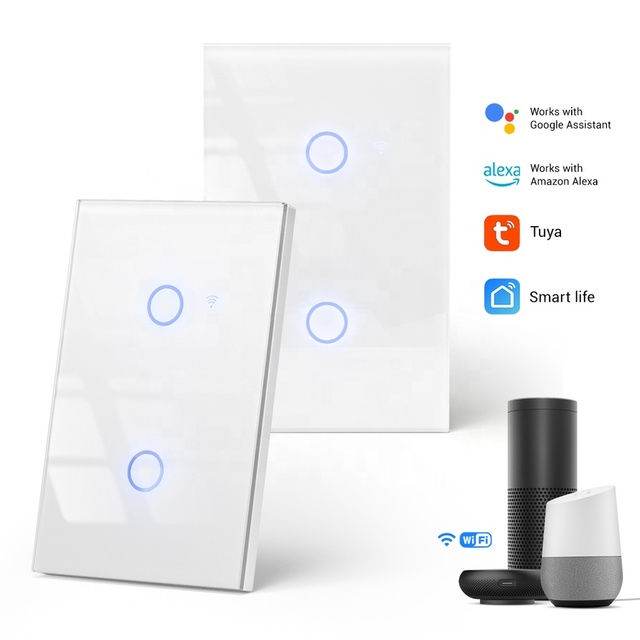 Single Pole Flush Switch Black White Double Light Switch Tempered Glass 2 Gang Wifi 2.4GHz Touch Smart Switch With APP Control