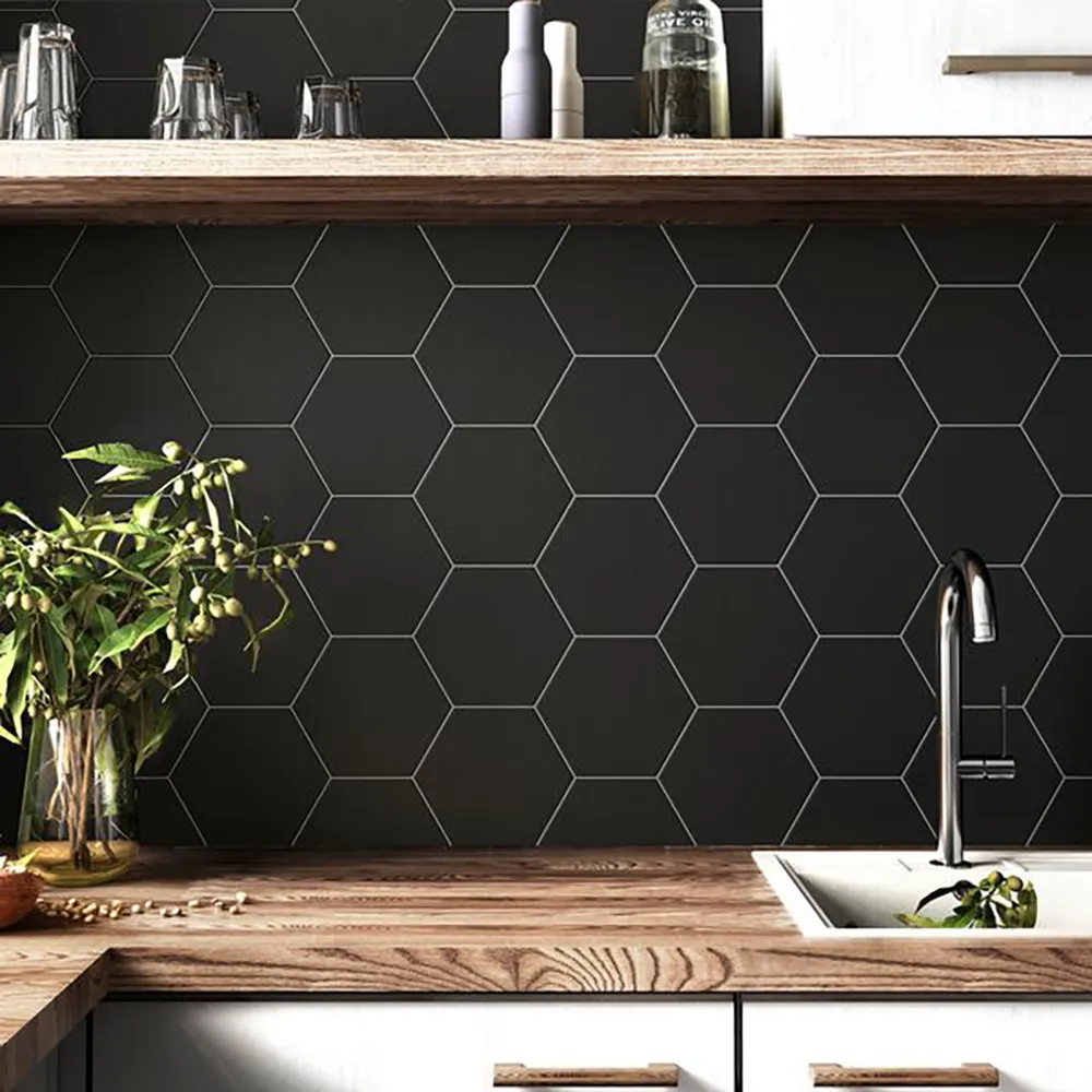 Cheap Price Kitchen Ceramic Wall Tile Black Hexagon